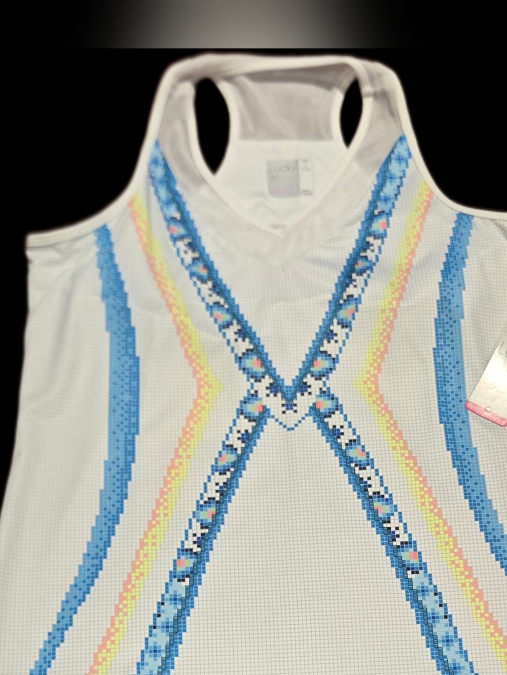 NWT! Lucky In Love Racerback Top w/attached bra. Colorful Aztec Pattern. Large.